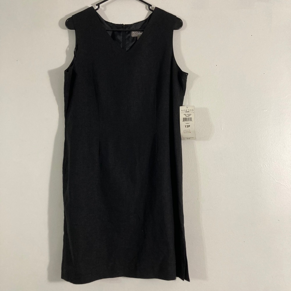Norton McNaughton Sheath Dress Womens 12P Black NEW Linen Blend V-Neck Sleeveles